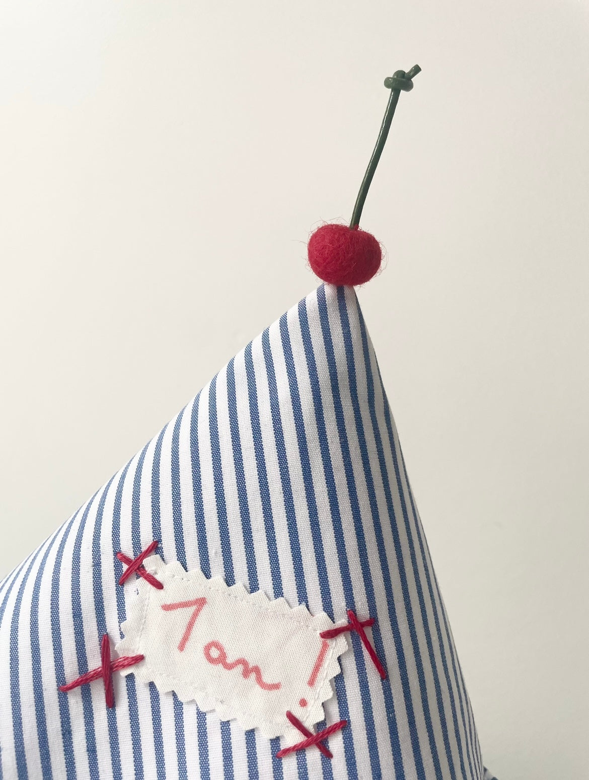 Cherry blue striped pointed hat