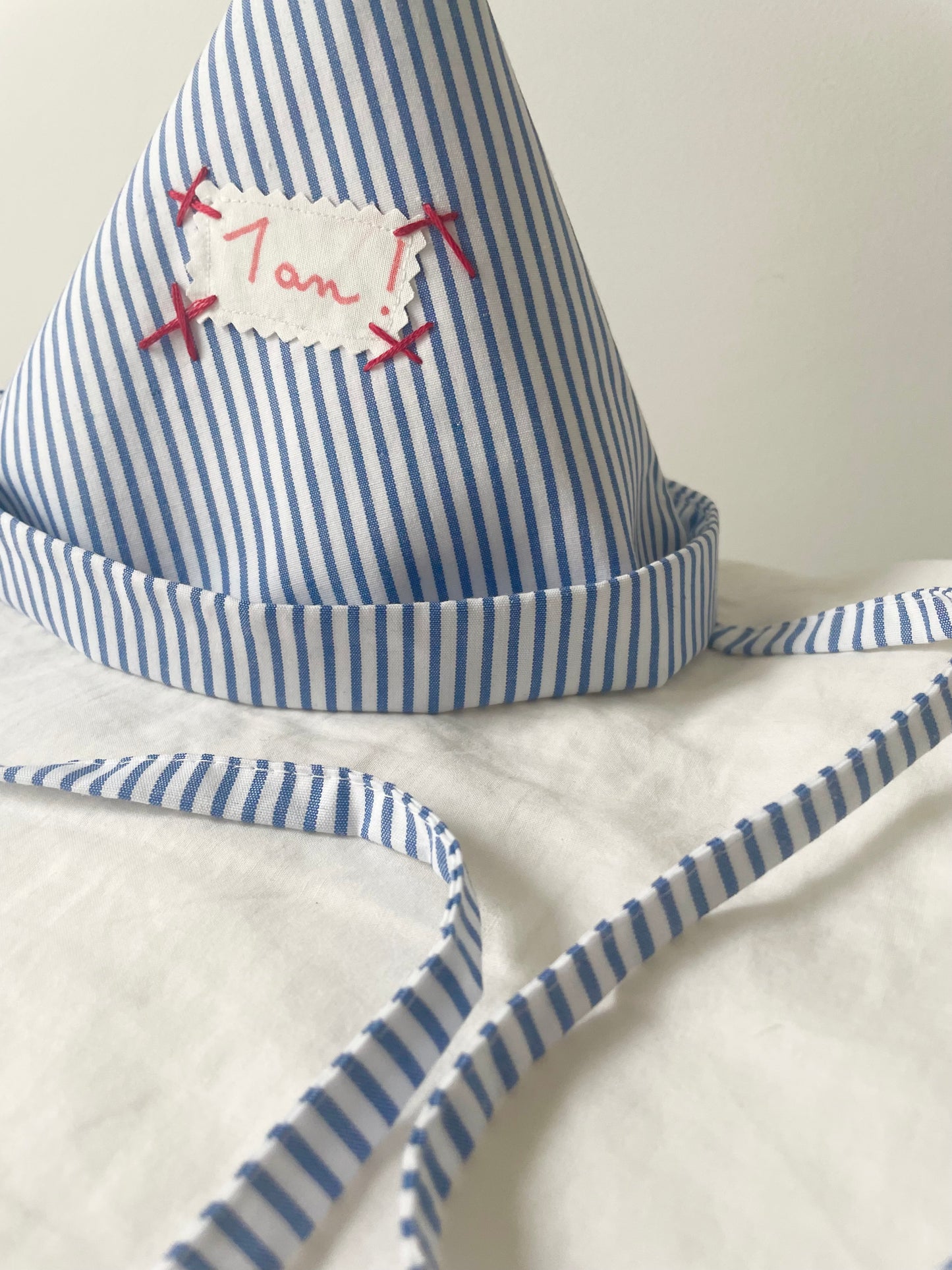 Cherry blue striped pointed hat
