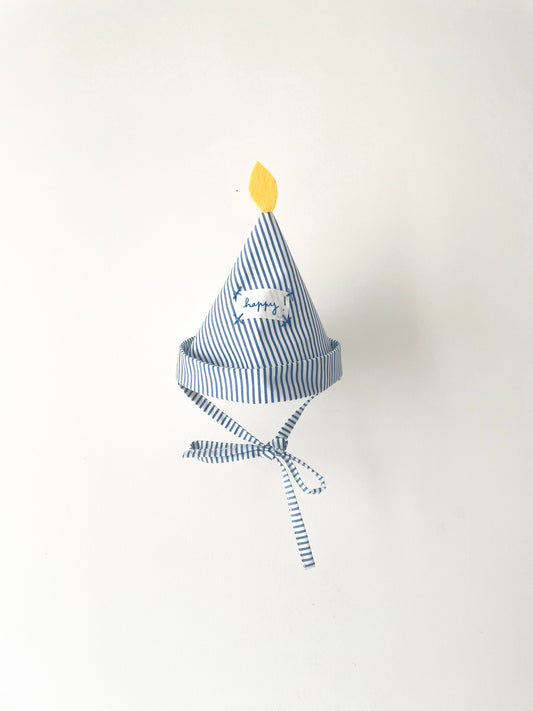 Happy candle hat! blue and white striped