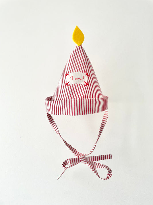 1 year old red and white striped candle hat